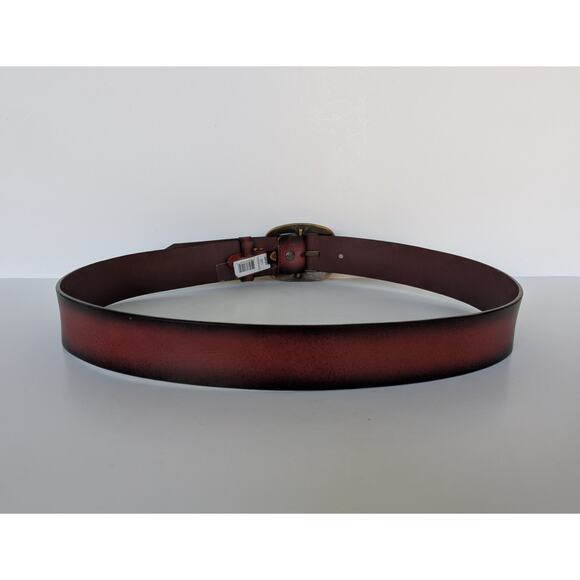 ARIAT Red Leather Belt Size L Bronze Buckle Western Roper Wrangler Horseback - Picture 2 of 4